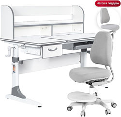 Anatomica Study-120 Lux + надстройка + органайзер + ящик с серым креслом Ragenta (белый/серый)