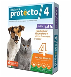 Neoterica капли от блох и клещей Protecto 4 для кошек и собак от 4 до 10 кг