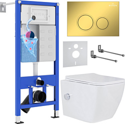 Унитаз Roxen Cube bidet в комплекте с инсталляцией StounFix Dual Fresh 6 в 1 968094 (кнопка: золото глянцевое )