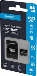 Карта памяти Maxvi microSDHC 64GB Class 10 UHS-I (1) MSD64GBC10V10