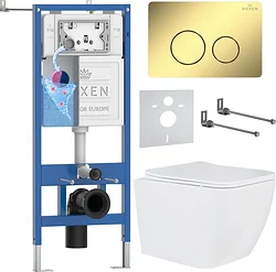 Унитаз Roxen Cube Tornado в комплекте с инсталляцией StounFix Dual Fresh 6 в 1 868469 (кнопка: золото глянцевая)