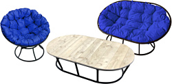 M-Group Мамасан, Папасан и стол 12130410 (черный/синяя подушка)