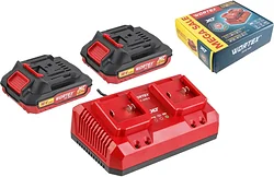 Аккумулятор с зарядным устройством Wortex 2329018 (18В/2 x 2 Ah + 18В) Аккумулятор с зарядным устройством Wortex 2329018 (18В/2 x 2 Ah + 18В)