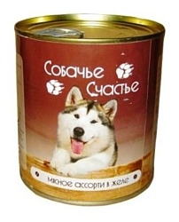 Собачье Счастье (0.75 кг) 12 шт. Консервы для собак Мясное ассорти в желе