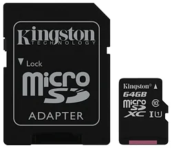Карта памяти Kingston Canvas Select microSDXC Class 10 UHS-I U1 64GB + SD adapter (SDCS/64GB)