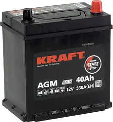 Автомобильный аккумулятор KRAFT AGM R+ 330A с бортом (40Ah)