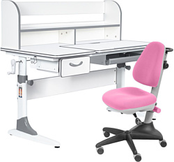 Anatomica Study-120 Lux + надстройка + органайзер + ящик с розовым креслом Бюрократ KD-2 (белый/серый)