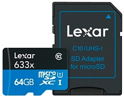 Lexar 633x microSDXC LSDMI64GBB633A 64GB (с адаптером)
