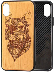 Case Wood для Apple iPhone X (грецкий орех, бульдог)