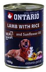 Ontario (0.4 кг) 1 шт. Консервы Dog Lamb, Rice and Sunflower Oil