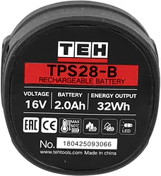 Аккумулятор TEH TPS28-B (16В/2 Ah) Аккумулятор TEH TPS28-B (16В/2 Ah)