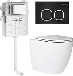 Унитаз Roxen Antares в комплекте с инсталляцией Attach 5 в 1 966934 (кнопка: черный матовый, с хромированной окантовкой)