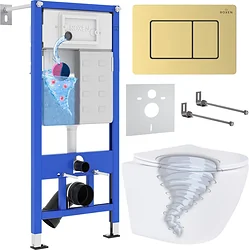 Унитаз Roxen Antares Tornado в комплекте с инсталляцией StounFix Dual Fresh 6 в 1 968463 (кнопка: брашированное золото)