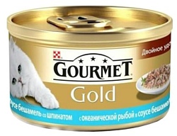 Gourmet Gold Кусочки в подливке "Двойное удовольствие" с океанической рыбой в соусе бешамель (0.085 кг) 1 шт.