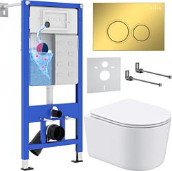 Унитаз Roxen Simple compact в комплекте с инсталляцией StounFix Dual Fresh 6 в 1 968026 (кнопка: золото глянцевое )