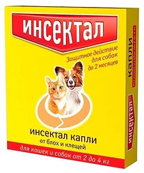 Средство от блох и клещей Инсектал Капли от блох и клещей для кошек и собак 2–4 кг