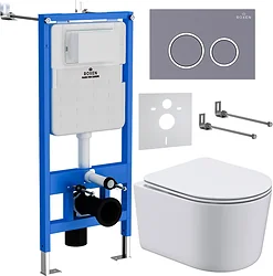 Унитаз Roxen Simple Compact в комплекте с инсталляцией StounFix Slim 6 в 1 966133 (кнопка: серый бетон)