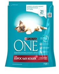 Purina ONE (0.75 кг) Для взрослых кошек с Говядиной и цельными злаками