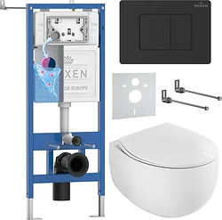 Унитаз Roxen EGG в комплекте с инсталляцией StounFix Dual Fresh 6 в 1 868503 (кнопка: черный матовая)