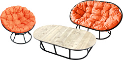 M-Group Мамасан, Папасан и стол 12130407 (черный/оранжевая подушка)