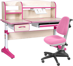 Anatomica Uniqa + надстройка + подставка для книг с розовым креслом Бюрократ KD-2 (клен/розовый)