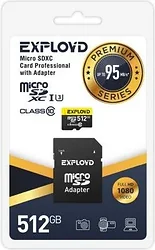 Карта памяти Exployd Premium Series microSDXC 512GB EX512GCSDXC10UHS-1-ELU3 (с адаптером)