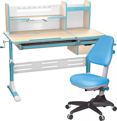 Anatomica Genius + надстройка + выдвижной ящик + подставка для книг с креслом Бюрократ KD-2 цвета голубой (клен/голубой)
