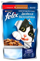 Felix Аппетитные кусочки Двойная вкуснятина с Говядиной и домашней птицей в желе (0.085 кг) 24 шт.