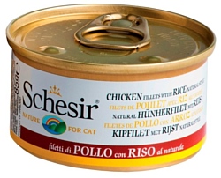 Schesir (0.085 кг) Кусочки в собственном соку. Куриное филе натуральное с рисом. Консервы для кошек