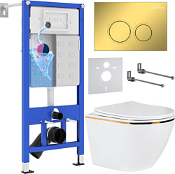 Унитаз Roxen Antares Gold в комплекте с инсталляцией StounFix Dual Fresh 6 в 1 968092 (кнопка: золото глянцевое )