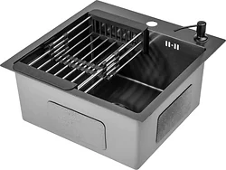 Кухонная мойка Saniteco 4848 Nano (с сифоном, дозатором и коландером)