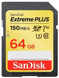 SanDisk Extreme PLUS SDXC Class 10 UHS Class 3 V30 150MB/s 64GB