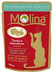 Molina (0.1 кг) 24 шт. Пауч для кошек Тунец и цыпленок в желе