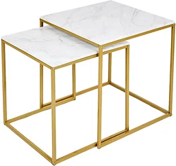 Журнальный столик Мебелик МеталлАрт М002 (белый мрамор/золото)