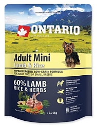 Ontario (0.75 кг) Adult Mini Lamb & Rice
