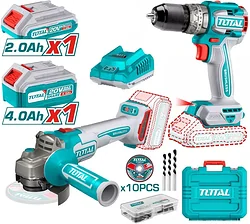 Дрель-шуруповерт TOTAL TIDLI206681 + Угловая шлифмашина TAGLI21154 TCKLI20273