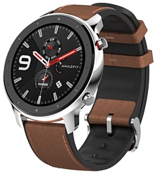 Amazfit GTR 47mm stainless steel case, leather strap