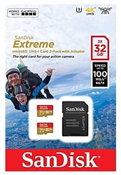 SanDisk Extreme microSDHC Class 10 UHS Class 3 V30 A1 100MB/s 2x32GB