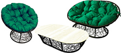 M-Group Мамасан, Папасан и стол 12140404 (черный ротанг/зеленая подушка)