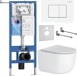 Унитаз Roxen Vortex Tornado в комплекте с инсталляцией StounFix Dual Fresh 6 в 1 868634 (кнопка: брашированное золото матовая)