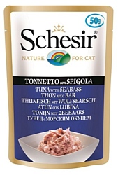 Schesir (0.05 кг) 1 шт. Кусочки в желе. Тунец с морским окунем. Влажный корм для кошек