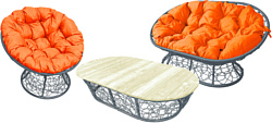 M-Group Мамасан, Папасан и стол 12140307 (серый ротанг/оранжевая подушка)