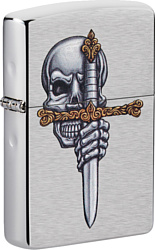 Zippo Brushed Chrome Sword Skull Design 49488