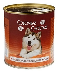 Собачье Счастье (0.75 кг) 1 шт. Консервы для собак Говядина с потрошками в желе
