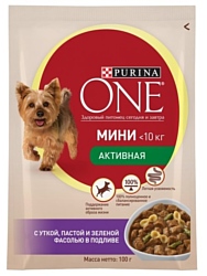 Purina ONE (0.1 кг) 24 шт. МИНИ Активная с Уткой, пастой и зеленой фасолью в подливе