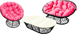 M-Group Мамасан, Папасан и стол 12140408 (черный ротанг/розовая подушка)