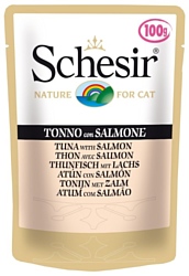 Schesir (0.1 кг) 20 шт. Кусочки в желе. Тунец с лососем. Влажный корм для кошек