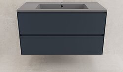 Тумба под умывальник Symbolite Лима 100 Line Plus 2 ящика + Line 100x48 (подвесная, графит/серый шелк)