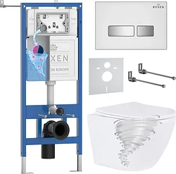 Унитаз Roxen Antares Tornado Long в комплекте с инсталляцией StounFix Dual Fresh 6 в 1 868446 (кнопка: белый/хром глянцевая)