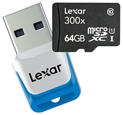 Lexar microSDXC Class 10 UHS Class 1 300x 64GB + USB 3.0 reader